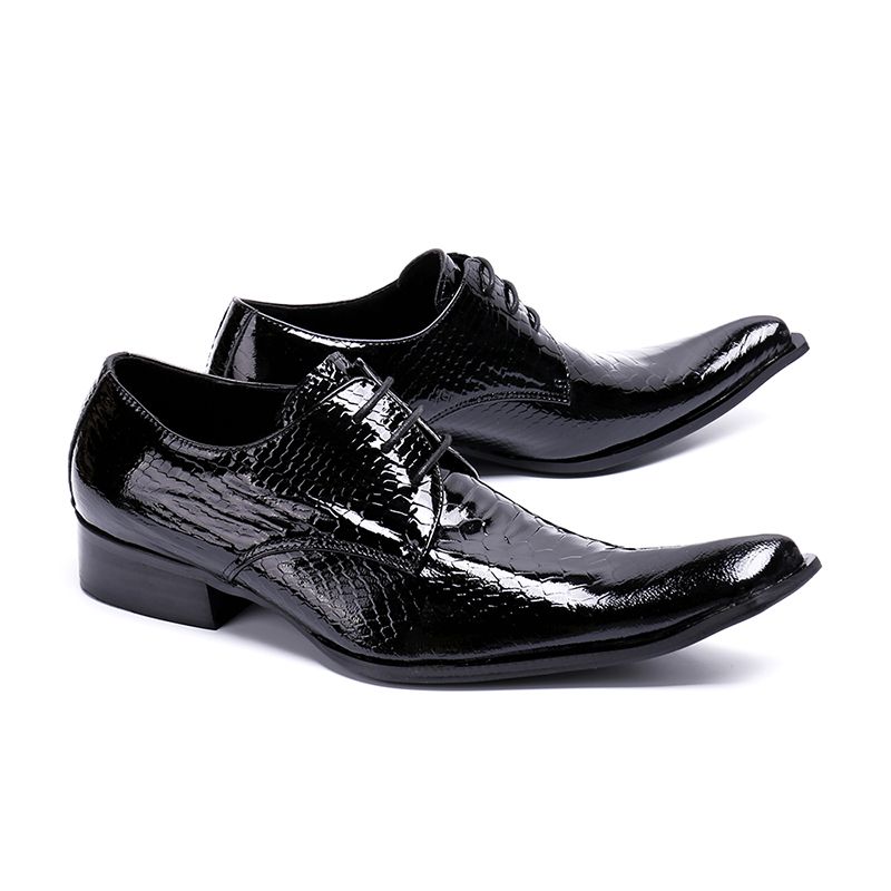 Black Elegant Gentleman Wedding Dress Shoes Lace Up Crocodile Pattern ...