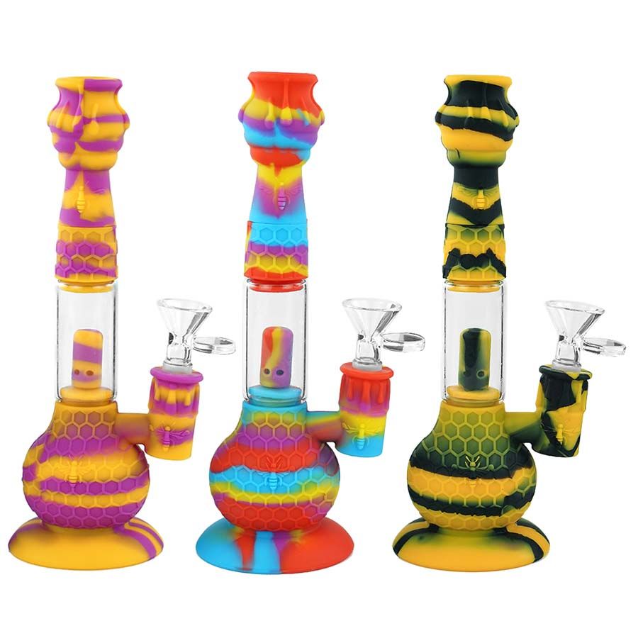2020 8.8 Shisha Hoockha Glass Dab Rig Silicone Bong Water Pipe With