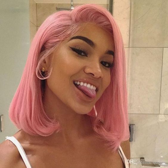 Mhazel Short Bob Straight Synthetic Front Lace Wig Pink Hair Color Right Part For Woman 12in 150 Density For Woman From Queenlacewig 19 1 Dhgate Com