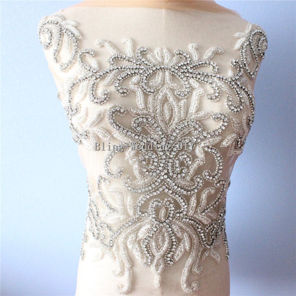 Tulle Bridal Bodice Lace Applique By The Piece Heavy Lace Applique for Wedding Dress Elegant Embroidery Lace Applique