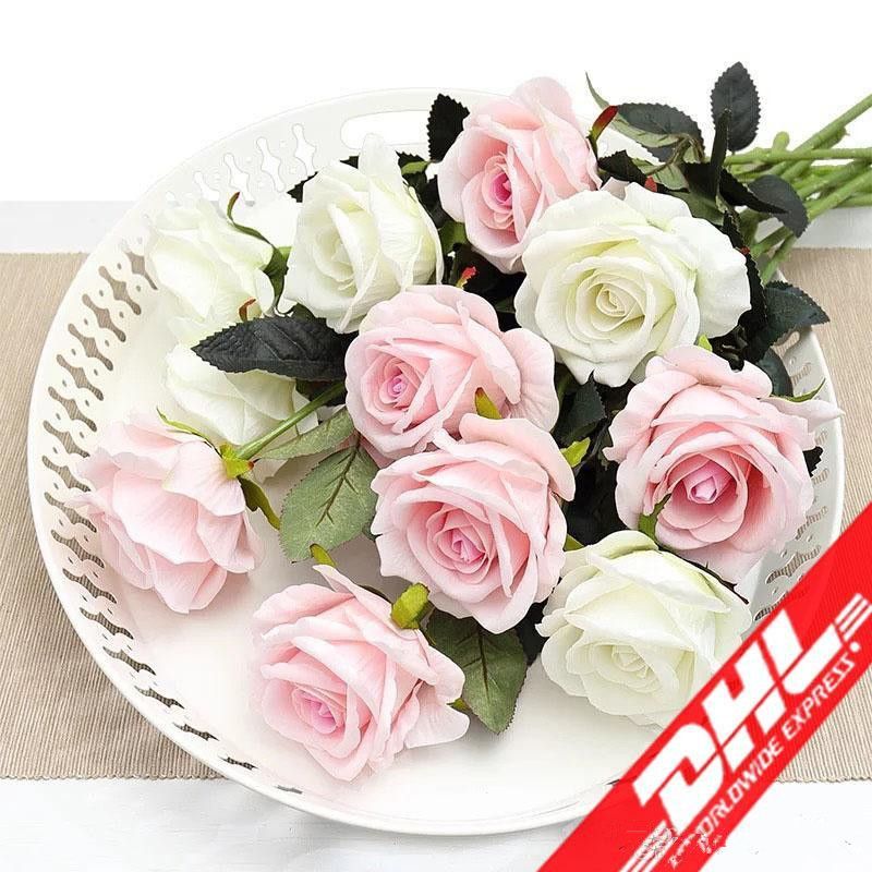 Fresco Real Real Toque Artificial Flores rosa branca Flores enfeites Para  Casa Festa de Casamento Aniversário