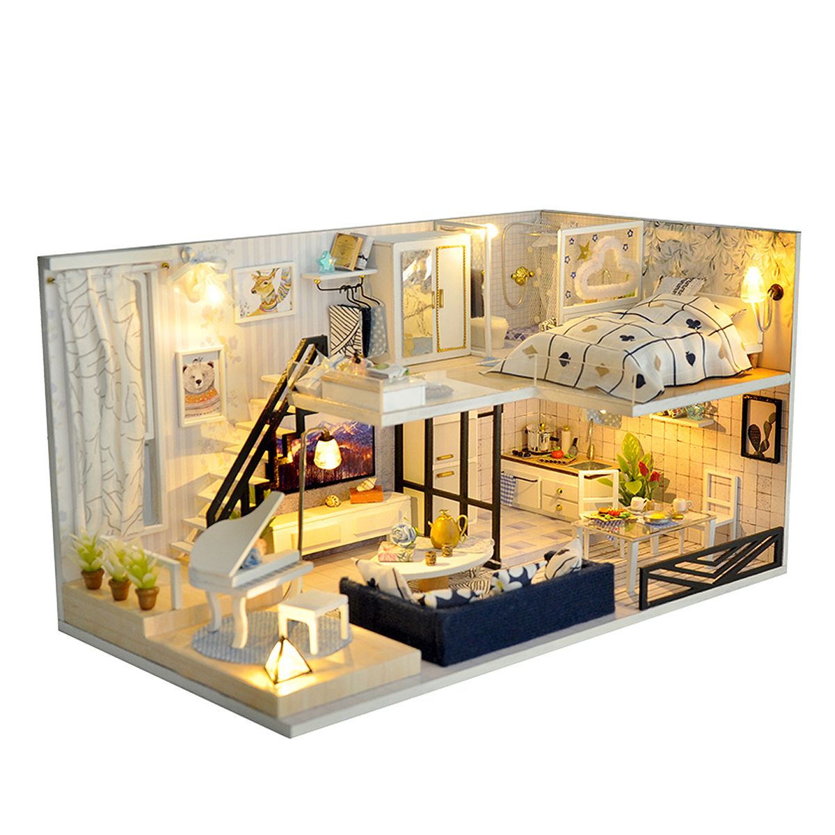Kit casa delle bambole in miniatura con luci Mobili Accessori Decorazione Kit Kit casa delle bambole in miniatura con luci Mobili Accessori Decorazione Kit