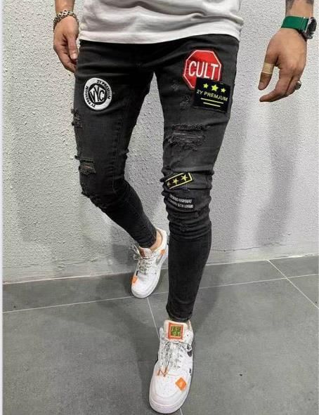arithmetic pantry cling Hombres de diseno Parches panelados Jeans Hombre flaco estiramiento del lápiz del agujero Pantalones Moda Homme arithmetic pantry cling Hombres de diseno Parches panelados Jeans Hombre flaco estiramiento del lápiz del agujero Pantalones Moda Homme