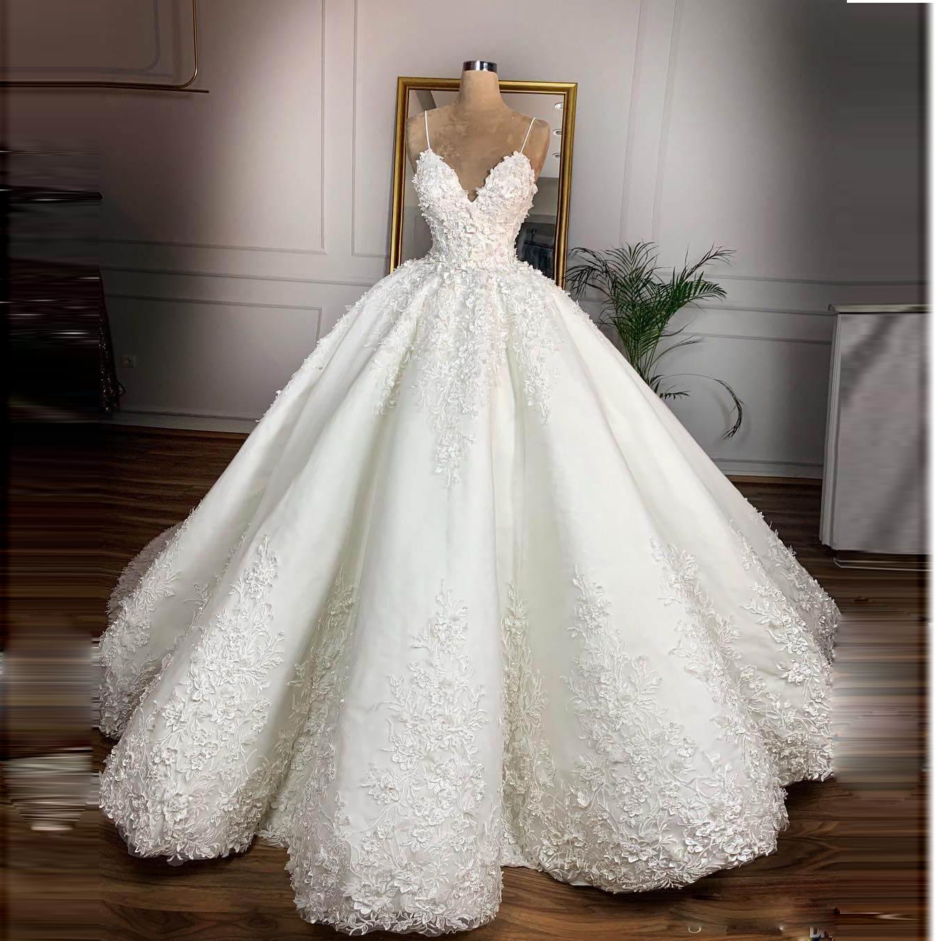 alcanzar musicas adecuado Fantásticos tirantes de espagueti vestidos de novia con apliques de encaje  hasta el suelo vestido de