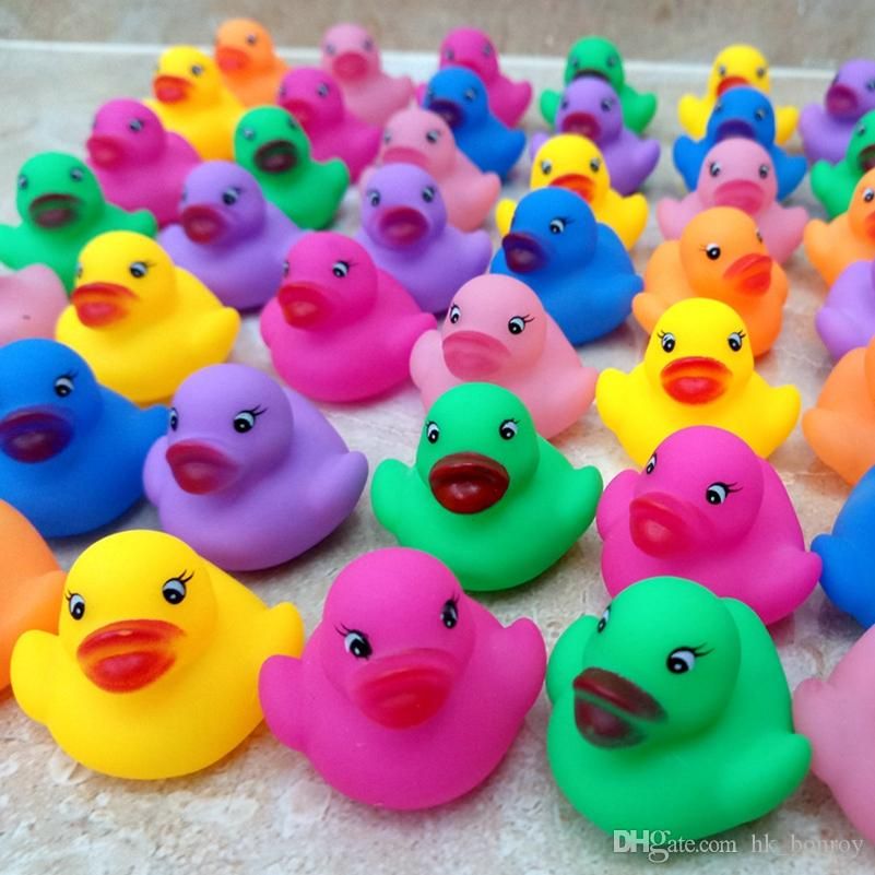 Baby Bath Water Duck Toy Sounds Mini Yellow Colorful Rubber Ducks Kids