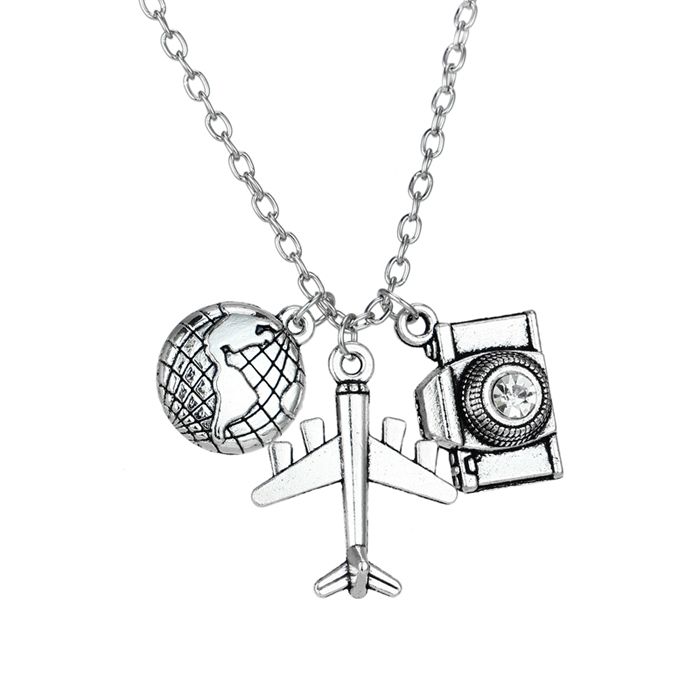 Friend Wanderlust Travelers Necklace Gift Aircraft Camera Globe Passport Pendant Friend Wanderlust Travelers Necklace Gift Aircraft Camera Globe Passport Pendant