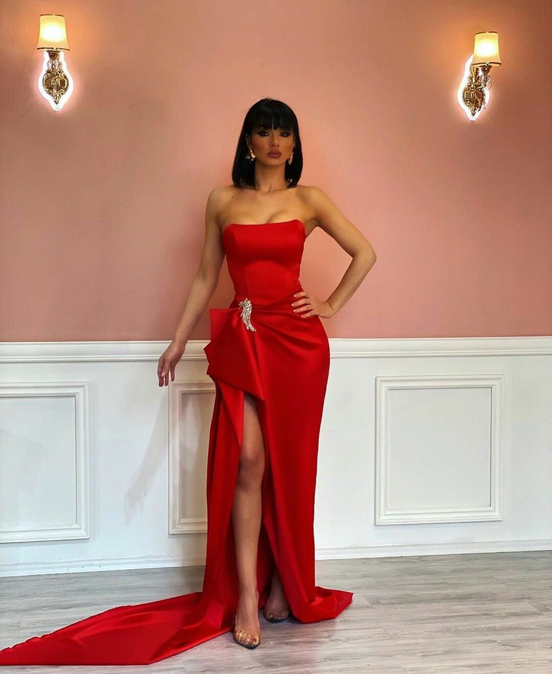 Sexy Red Evening Dresses Rhinestone 