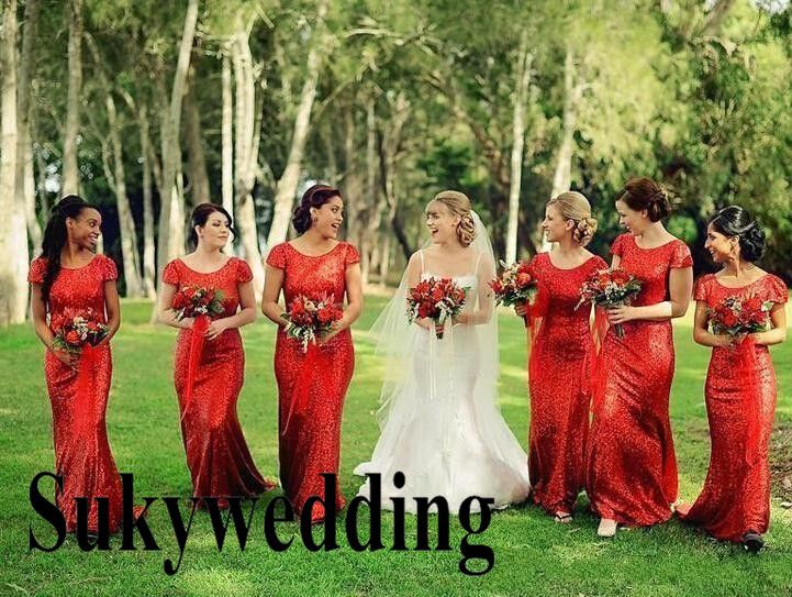 red sequin bridesmaid dress