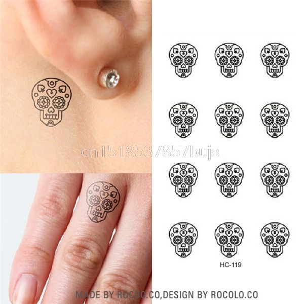 Acheter Quotidien Vente Chaude étanche Temporaire De Tatouage Autocollants Halloween Petit Crâne Motif Conception Femmes Hommes Sexy Doigt Oreille