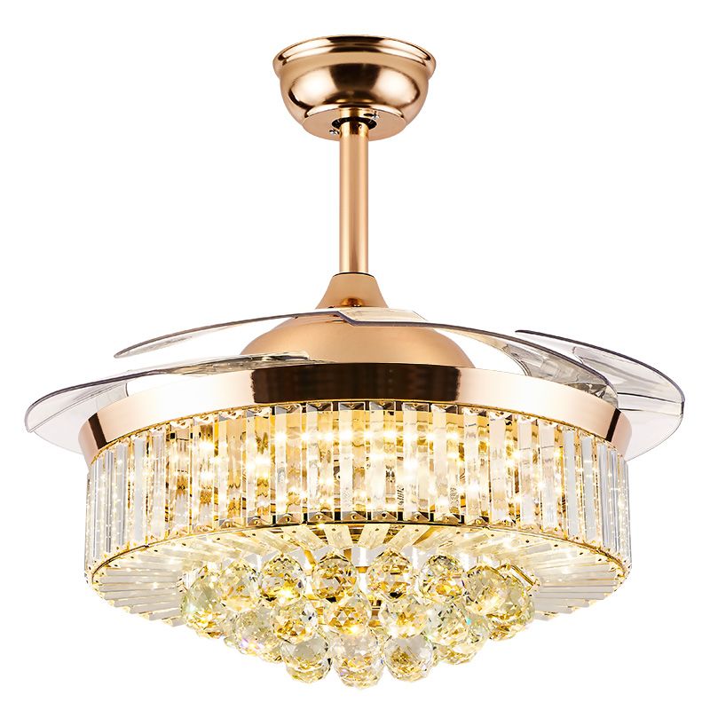 2019 42 Inch Gold Modern Led Crystal Living Room Modern White Fan Ceiling Lights Fixtures Acrylic Leaf Led Ceiling Fan Light Kit Remote Control From