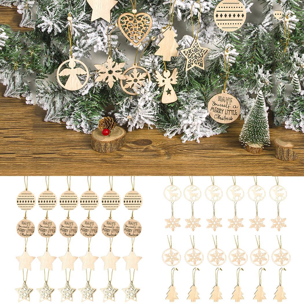 24Pcs//Set Christmas Decorations Wooden Small Pendants Xmas Tree Hanging Ornament