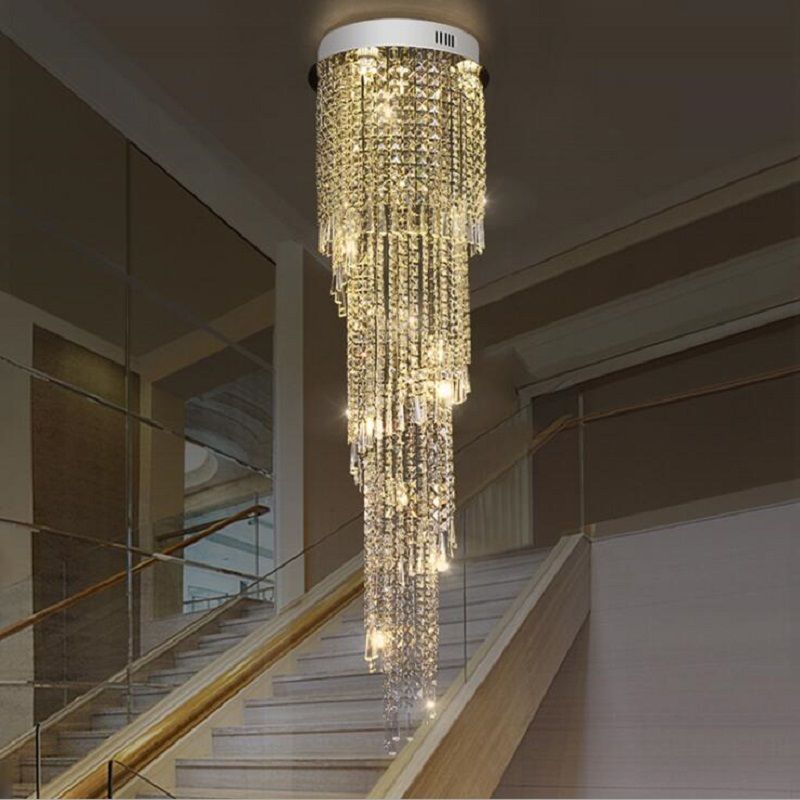 compre redonda de cristal de largo la lampara de lujo led lustre luz lampara de colgar modernas lamparas de arana de la escalera hall hotel fixuture