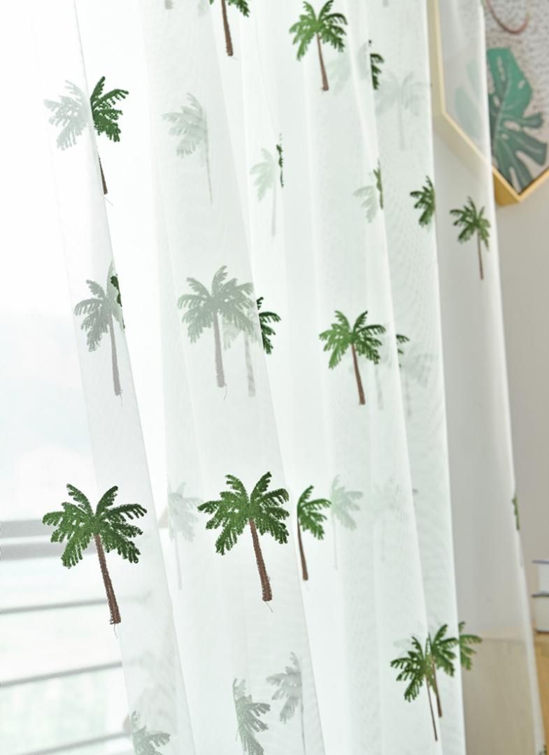 2019 New Coconut Tree Embroidered Sheer Curtains For Bedroom Kids
