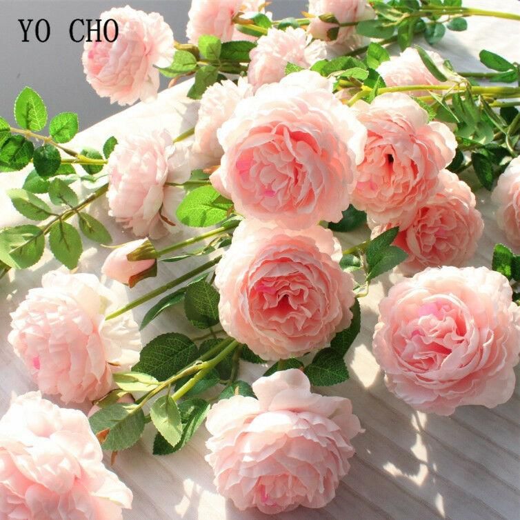 Fake Rose Artificial Silk Peony Pink Flowers Bridal Wedding Bouquet Home Decor