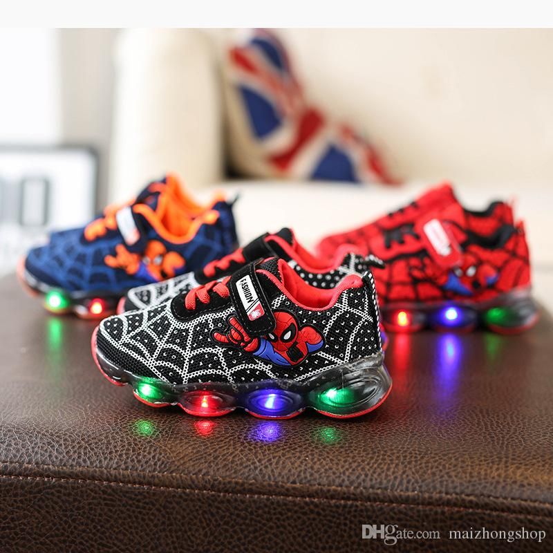 Zapatos ligeros para niños niñas niños Brillantes Casual LED Luces Spider-Man Moda Brillante Multicolor