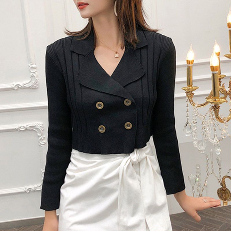 2020 Casual Cardigan Sweater Short Women Autumn Crop Top Long Flare Sleeve Coat Knitted Female Jumper Ladies Sweater Coat Black Q35 From Sunmiss 22 82 Dhgate Com