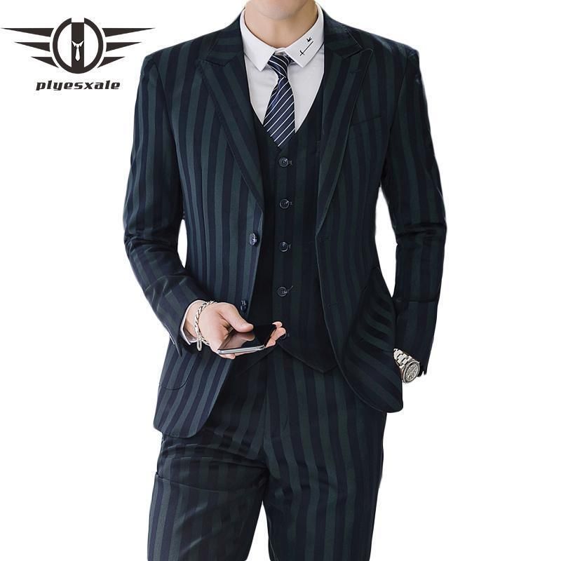 Compra Plyesxale Trajes A Rayas Verde Oscuro Traje De Hombre Homme Mariage  2 Piezas Terno Fumar Masculino Traje De Navidad Fiesta De Baile Desgaste  Q250 Barato | Entrega Rápida Y Calidad | Es.Dhgate