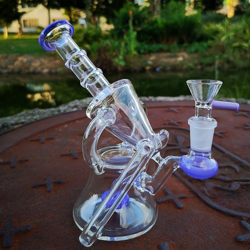 2021 Glass Recycler Bong Sidecar Water Pipe Oil Dab Rigs 7 Tall 4mm Thick Small Bong Glass Rig
