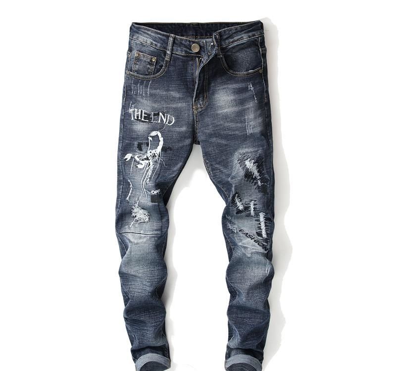 Compra Venta Caliente Del Bordado Pantalones Vaqueros Rasgados Hole Jeans  Hombre Slim Fit Straight Denim Hombre Diseñador Remiendo Homme Vaqueros Hombre  Barato | Entrega Rápida Y Calidad | Es.Dhgate
