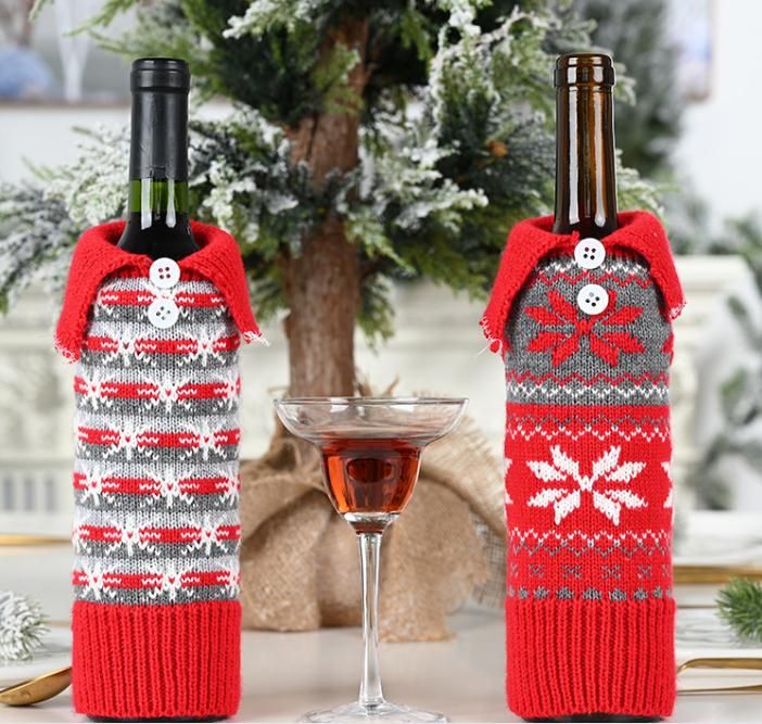 Red Wine Bottle Cover Christmas Knitting Button Champagne Bottle Decoration Home Party Hotel Table Decor Props House Decoration For Christmas House