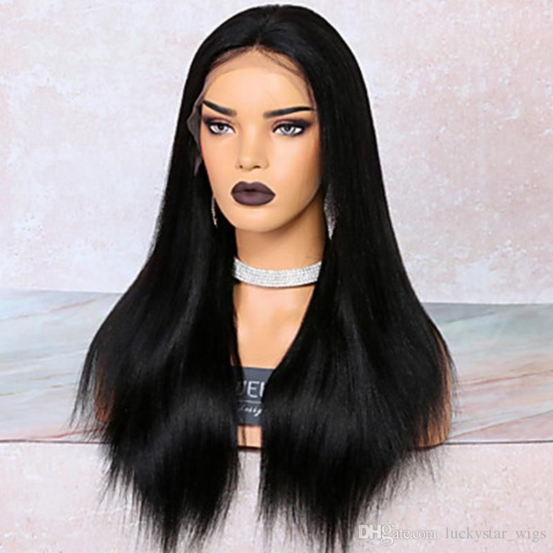 Mhazel 18in Black Hair Color Long Straight Synthetic Front Lace