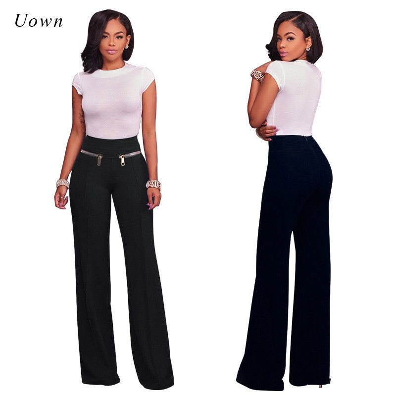 2020 2018 Fashion High Waist Wide Leg Pants Women Black Long