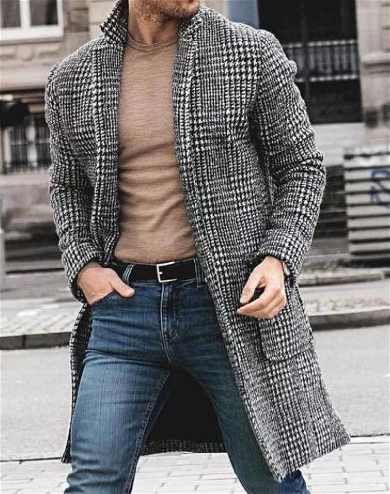 A cuadros con paneles de lana abrigos hombre del diseñador de moda para hombre del bolsillo de pecho Outerwears de lana casual hombres ropa