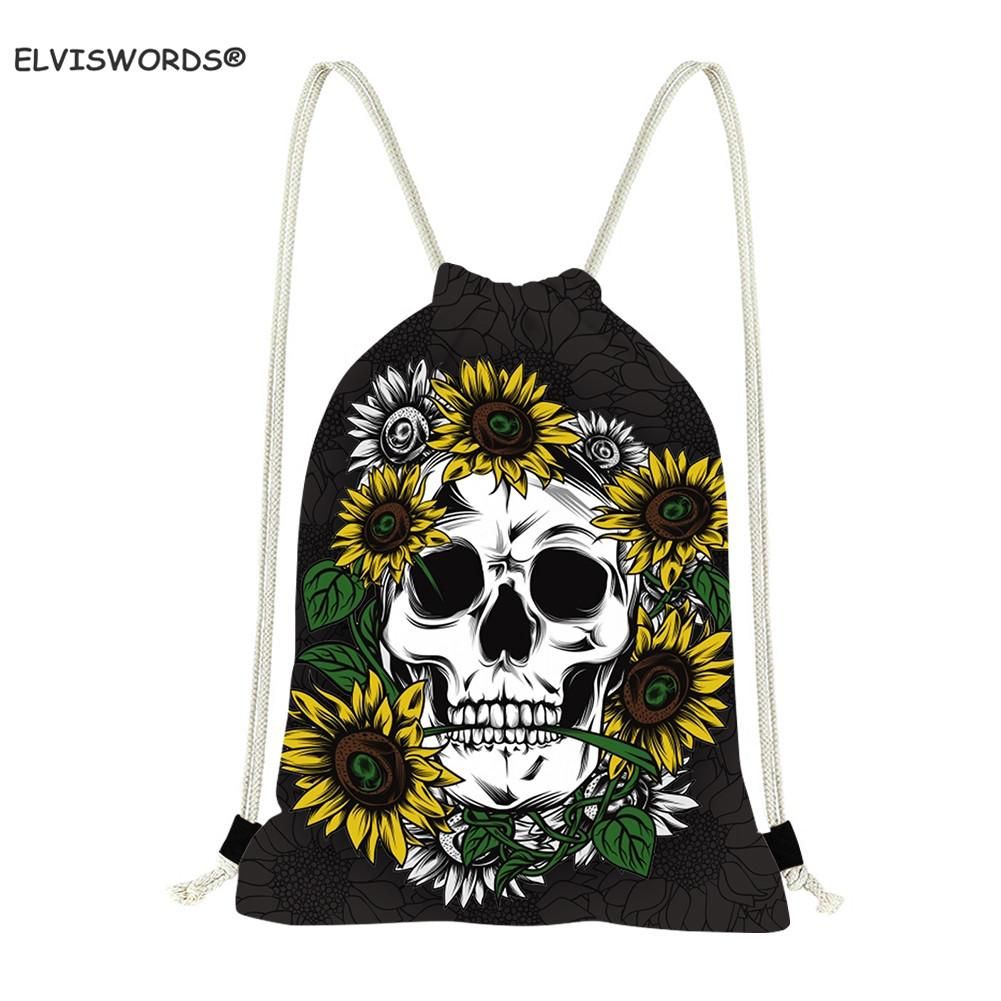 skull drawstring bag