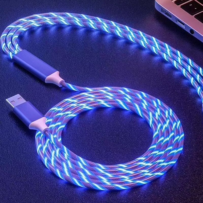 accesorios para celulares 3 en 1 que fluye por cable de luz led de carga 2 4a de qucik brilla tipo de datos por cable c micro usb cargador para