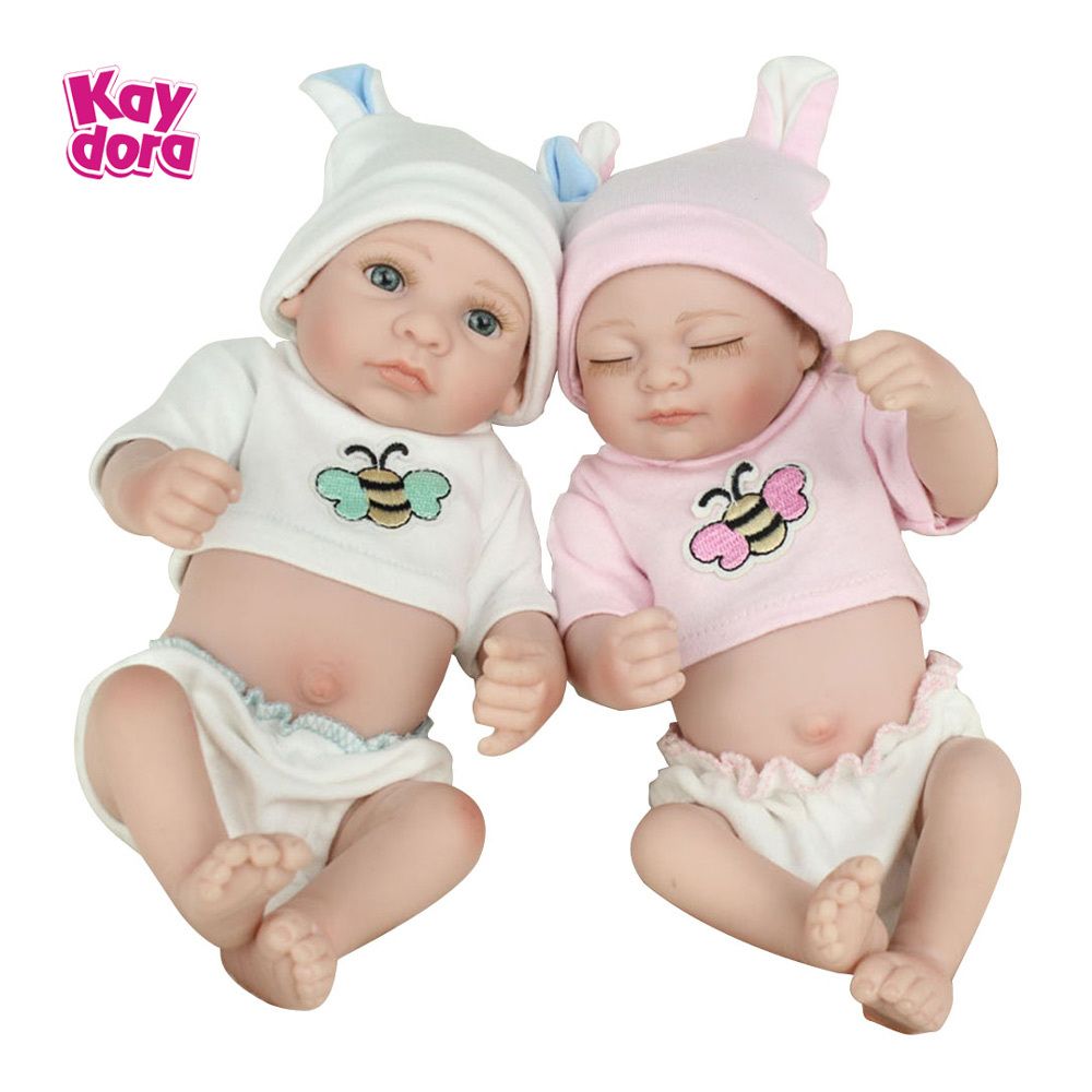 Twins Baby Reborn Dolls 10 Inch 25cm Full Body Silicone Mini Alive