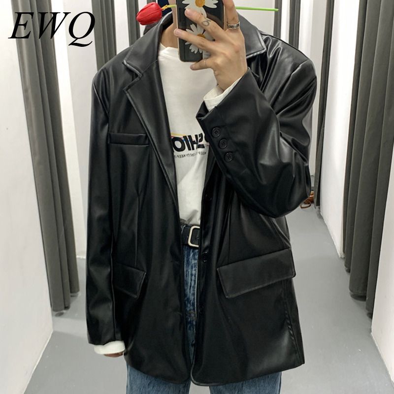 New Fashion Men/'s Spring PU Leather Jacket Casual Outdoor Coat Oversize Outwear