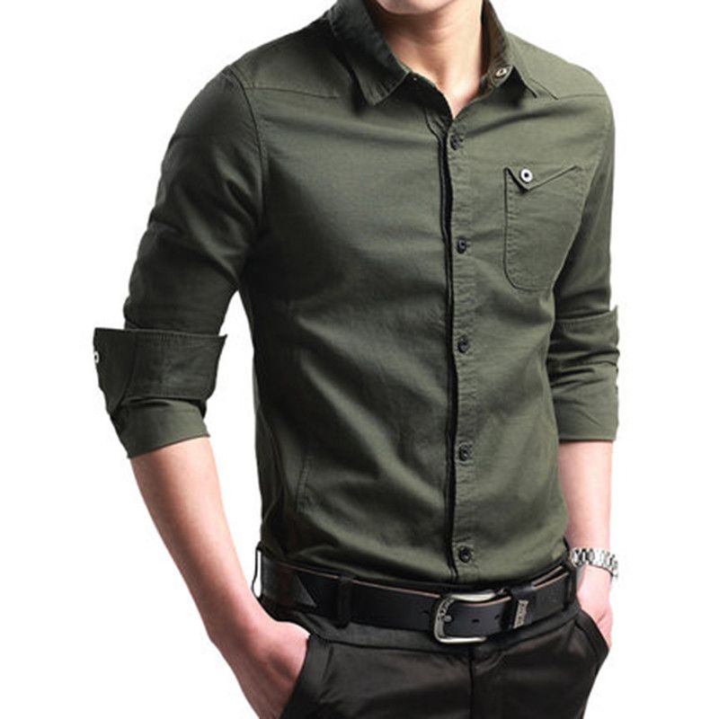 Camisa de hombre Camisa cuadrada de manga larga para Camisa delgada de hombre Color sólido
