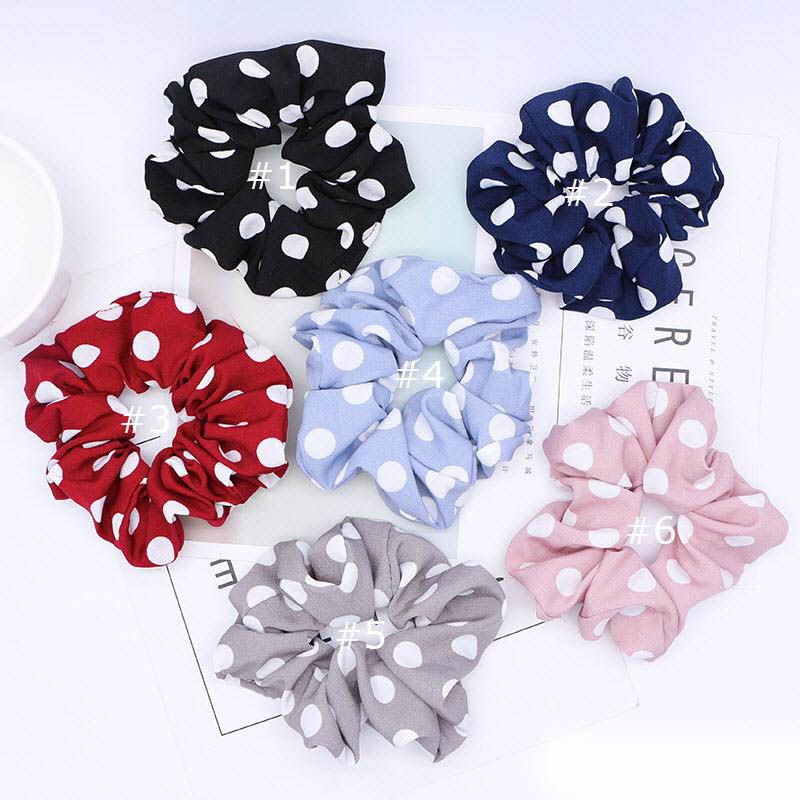 Women Girls Polka Dots Christmas Red Cloth Elastic Ring Hair Ties