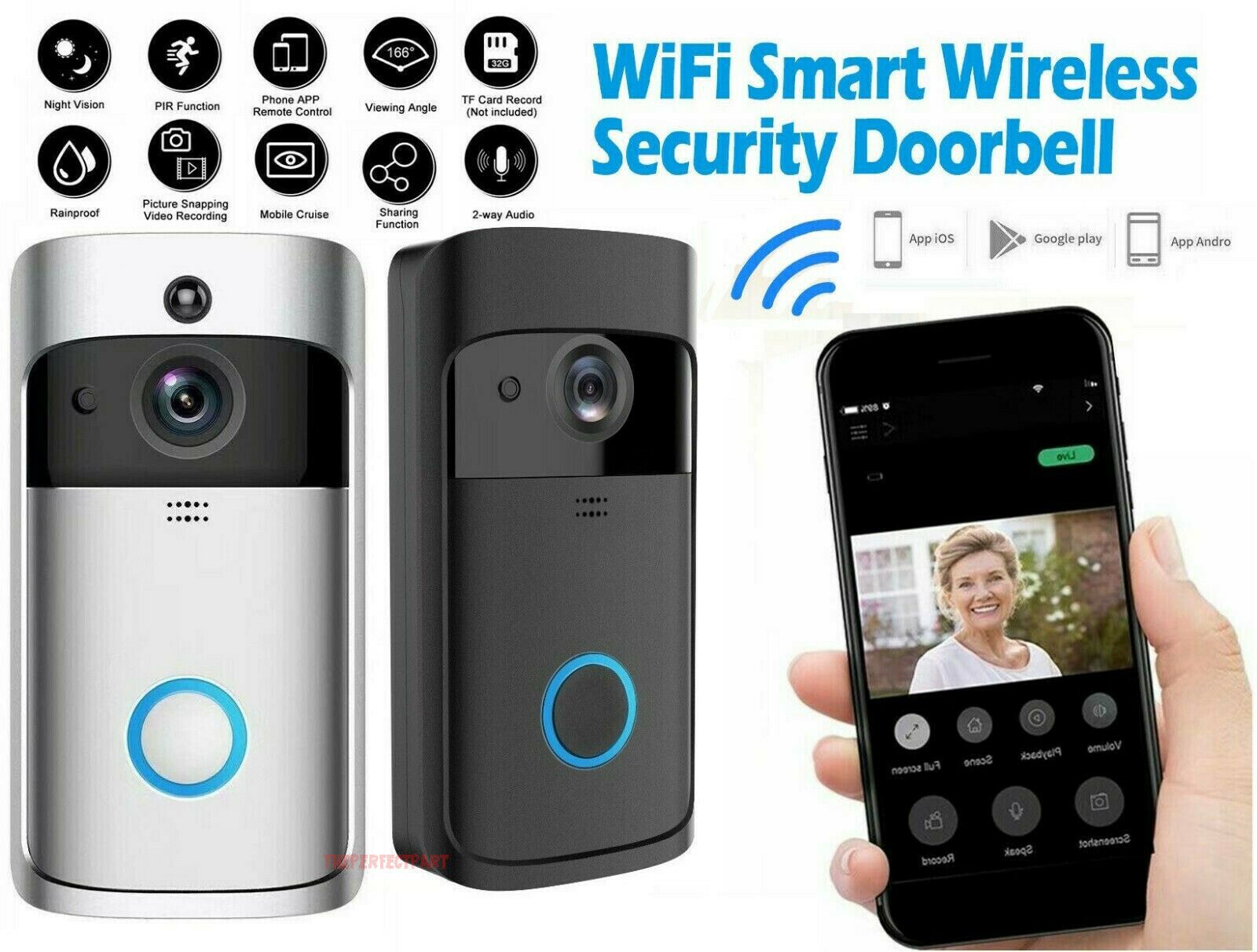 Wireless WiFi Video Doorbell Security Camera Smart Phone Door Ring Intercom Bell