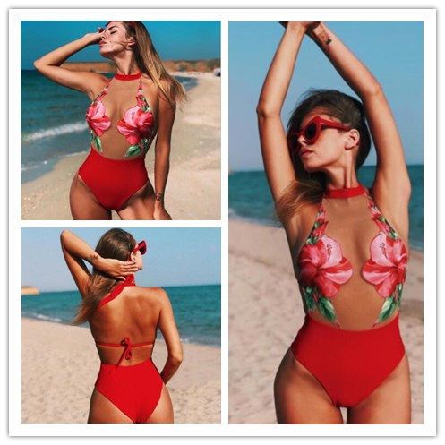 red flower swimsuit