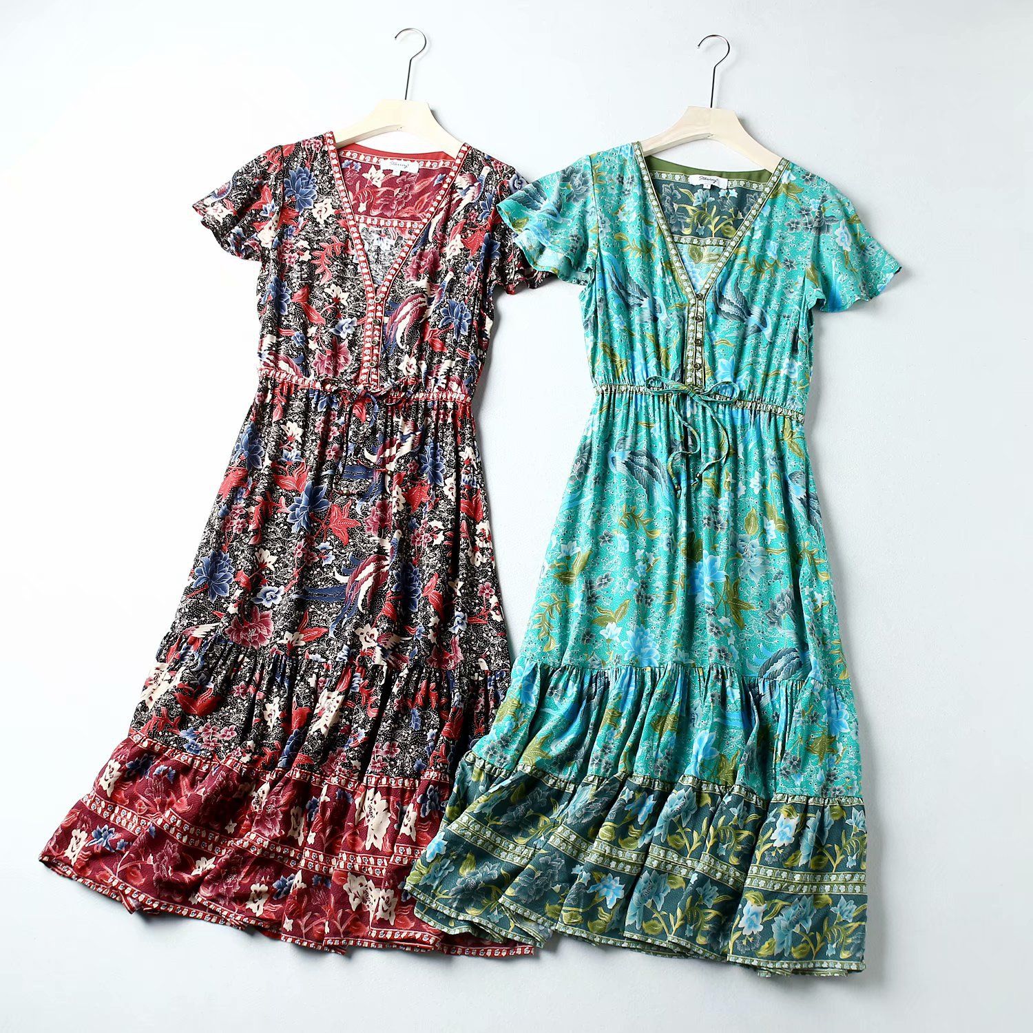 bird print midi dress