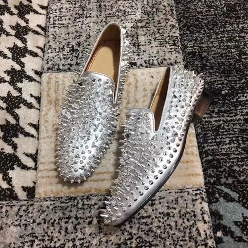 mens silver spiked loafers