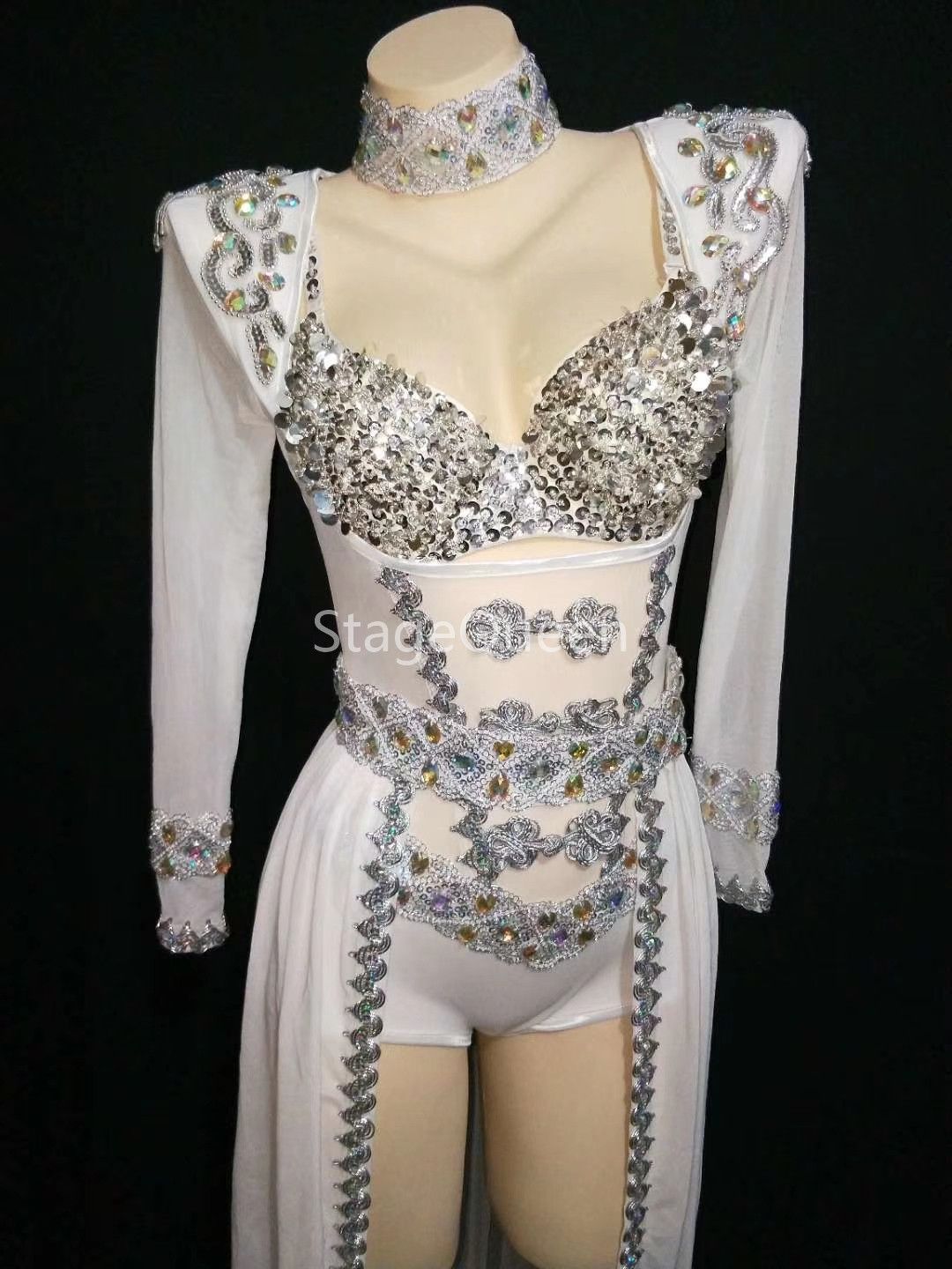 White bling bodysuit Clearance
