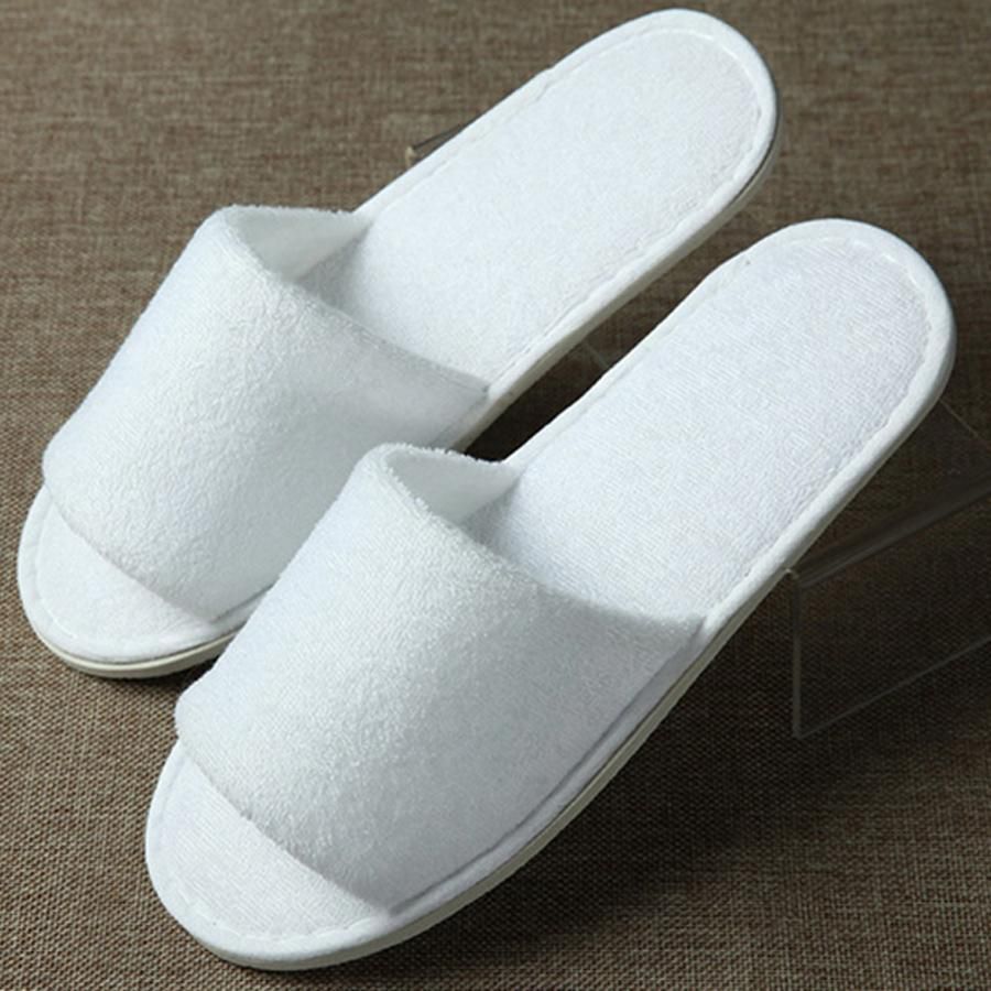 Soft Disposable Slippers Home Guest Open Toe Shoes Terry Cloth