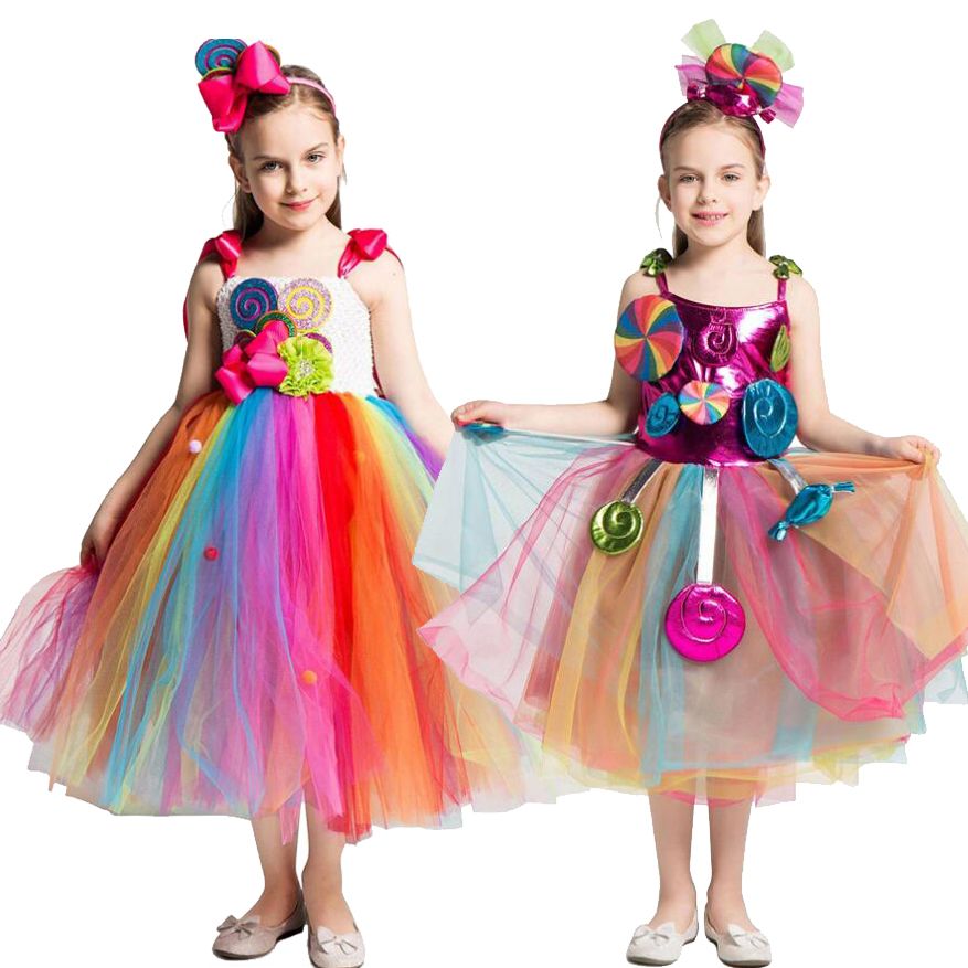 Los trajes de las niñas de arco iris TUTU caramelo vestido Niños Modelado Frock