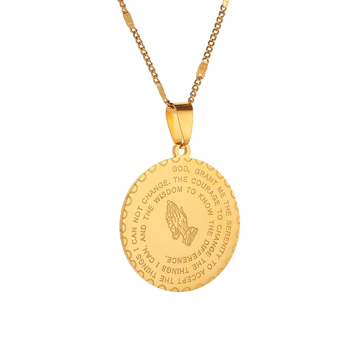 Prière Bible en acier inoxydable Verse collier pendentif bijoux Christian Praying Hands Coin Médaille Bijoux de la chaîne