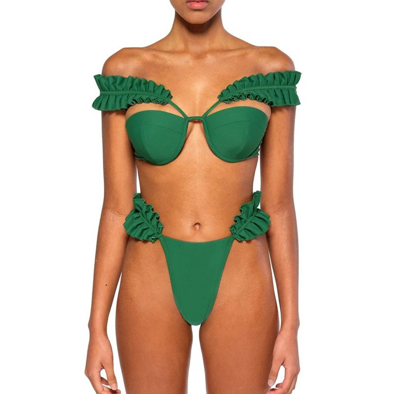 green ruffle swimsuit