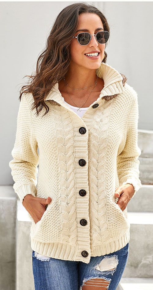 S M L XL De La Mujer De Punto Con Capucha Chaqueta De Punto Cable Tejer Suéteres Cardigan De Piel Con DLM270012 De 45,27 € | DHgate