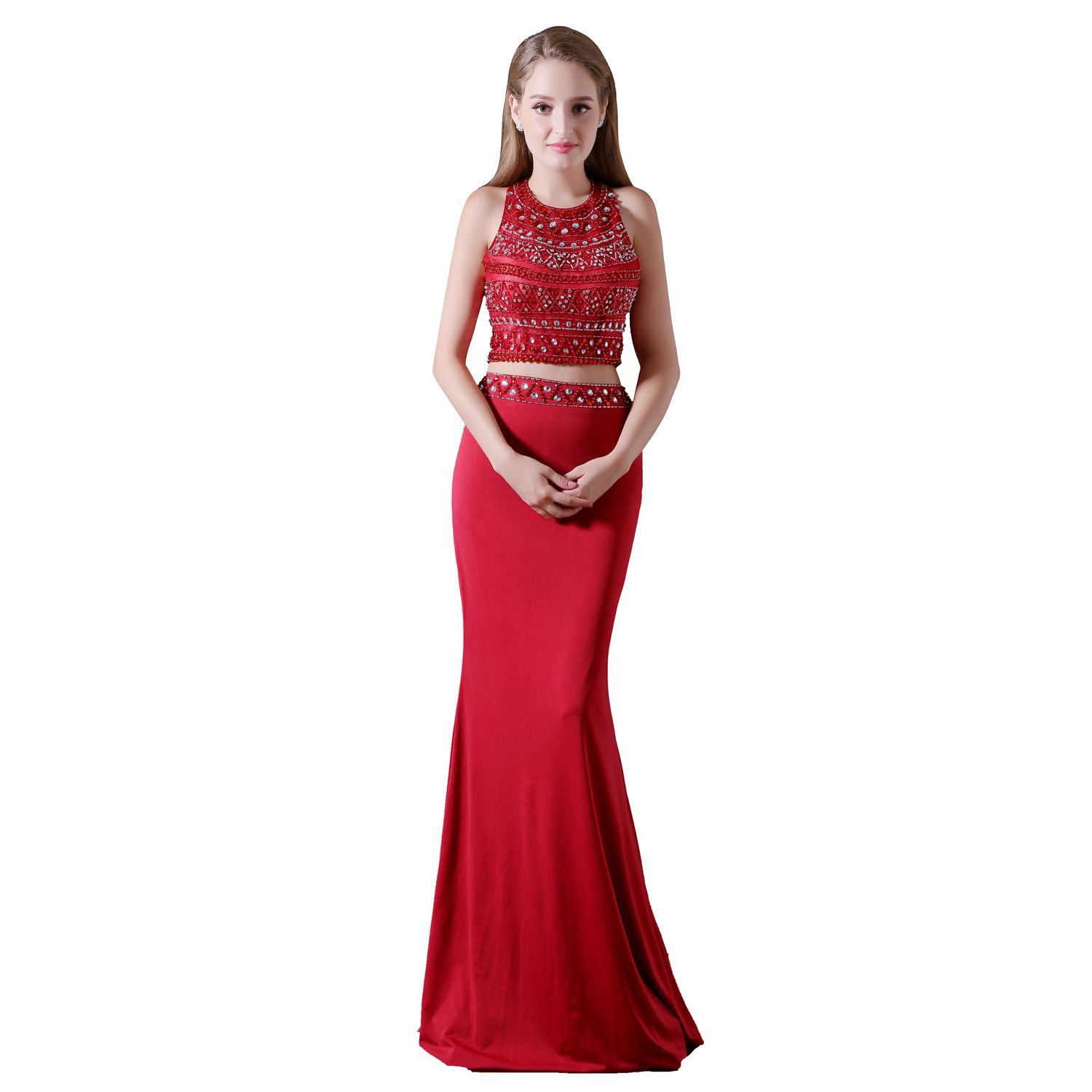 two piece red homecoming dress