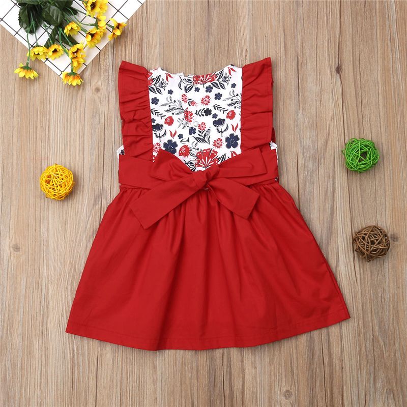 Toddler Kids Baby Girls Clothes Floral Bowknot Sleeveless Princess Dress Outfit
