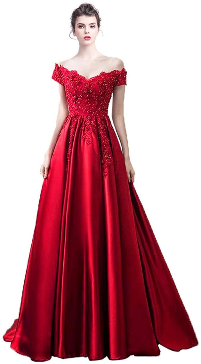 off shoulder long party frocks