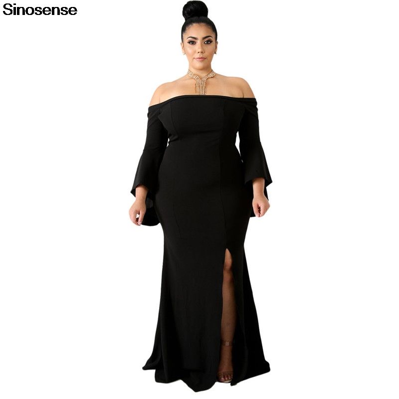 Compre XL 4XL Más El Tamaño Vestido De Fiesta Largo De Noche Maxi Vestido De Las Mujeres Manga De La Llamarada Sexy Split Off Hombro Vestido 2019 Bodycon Elegante A 38,38 €