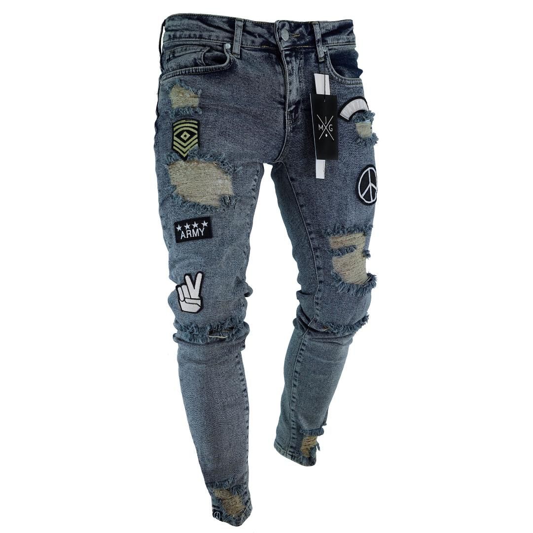 2019 hombres elegantes jeans pantalones delgado recto deshilachado pantalones de mezclilla nueva moda