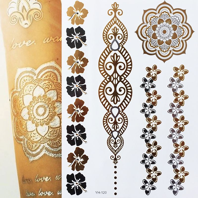 1pcs New Indian Arabic Designs Golden Silver Flash Tribal Henna Tattoo Metali Temporary Tattoos Sticker On Body Hand 1pcs New Indian Arabic Designs Golden Silver Flash Tribal Henna Tattoo Metali Temporary Tattoos Sticker On Body Hand