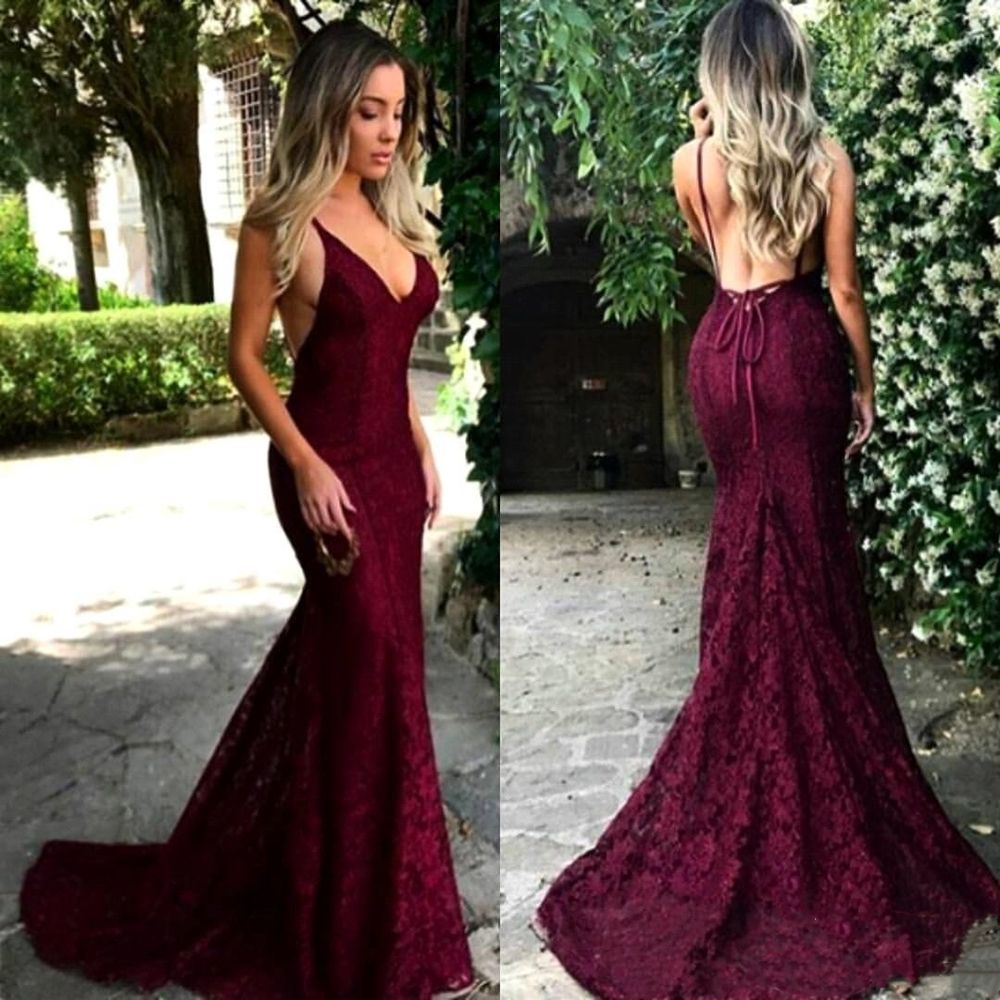 lace maroon prom dress